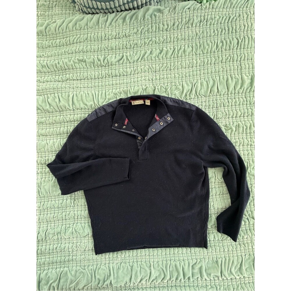 Donald Ross 100% Lambs wool Men's Navy Zip-Front Knit Sweater with Snap Collar-L